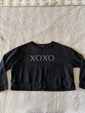 XOXO Black Crewneck Sweater with Rhinestone Logo Large